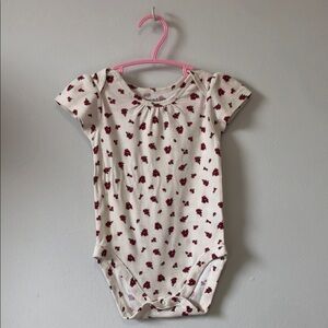 Cream Floral Baby One-Piece Bodysuit with Red Flower Print